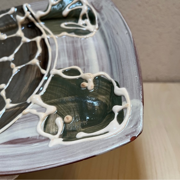 Square Turtle Plate, Square, Artist Made, Terra Cotta with Slip & Glaze. - Picture 7 of 9